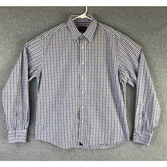 Untuckit Shirt Adult Medium Blue Plaid Button Down Long Sleeve Collar Cotton Men